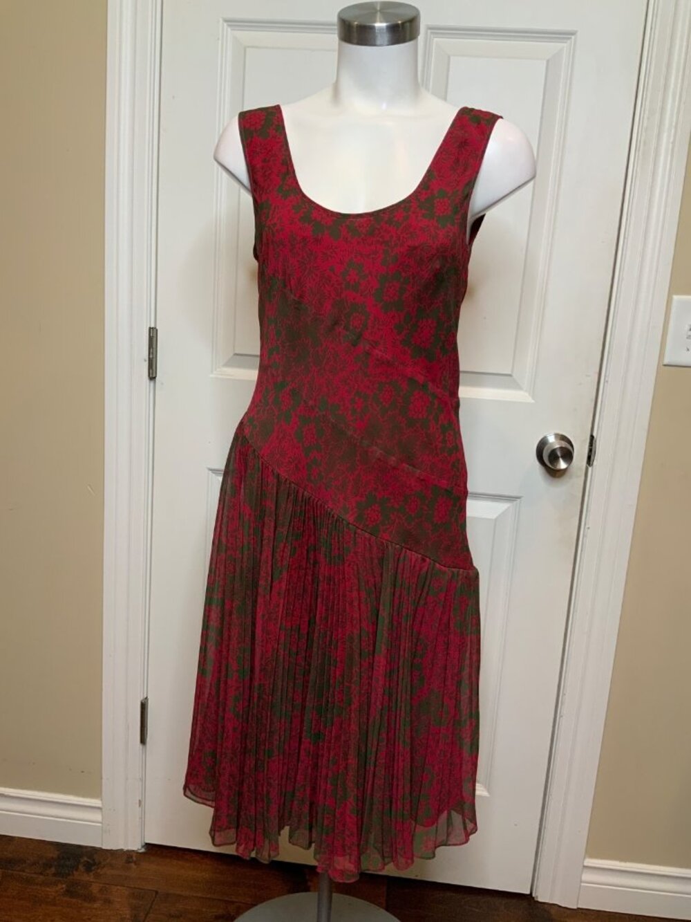 Jason Wu Dark Pink  Green Floral Print Sleeveless Dress W/ Pleated Skirt Size 4